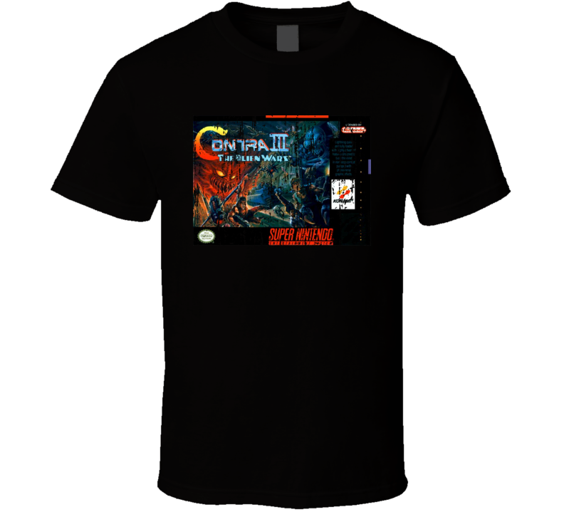 Contra III The Alien Wars Nintendo Video Game Box Cool T Shirt 