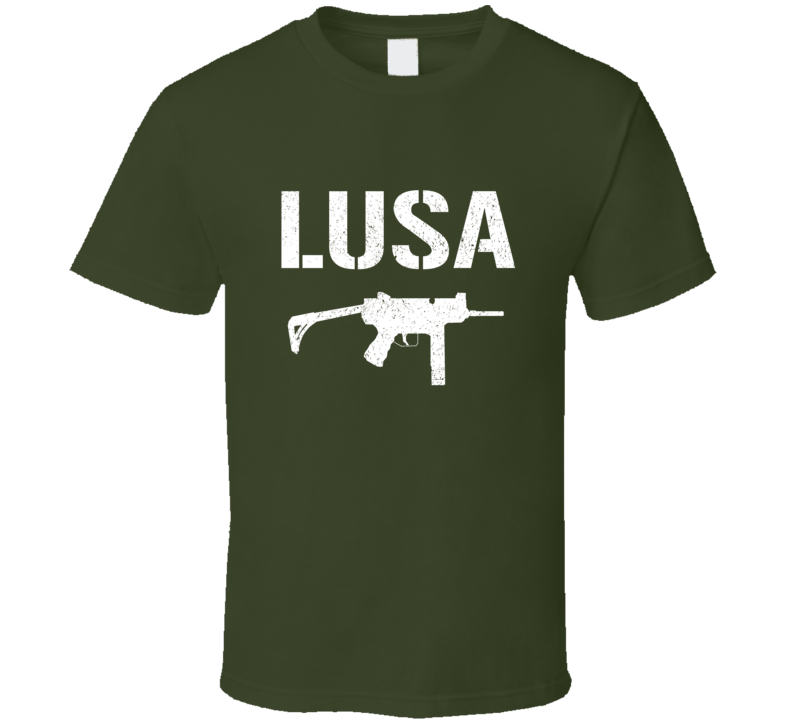 Lusa Submachine Gun Military Distressed T Shirt