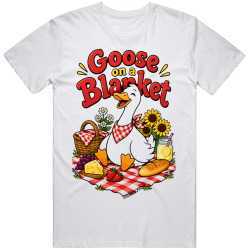 Goose with a Picnic Blanket. Outdoor Fun T Shirt Goose with a Picnic Blanket. Outdoor Fun T Shirt